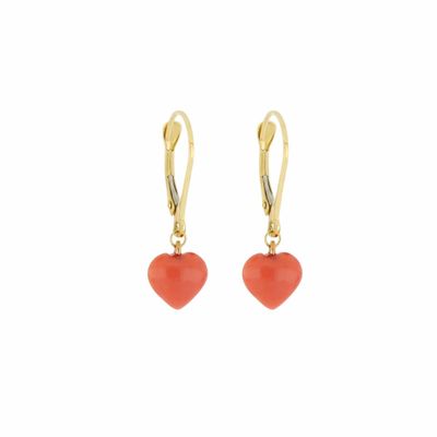 COPPIA DI ORECCHINI 18KT CUORE CORALLO