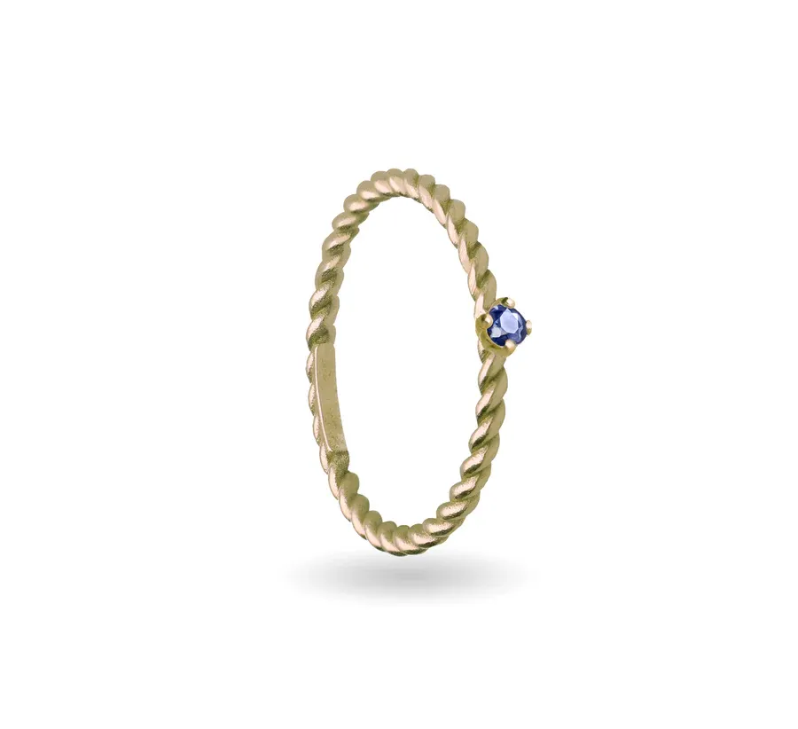 Anello Filodamore prezioso intrecciato in Oro Giallo 9kt spesso con zaffiro