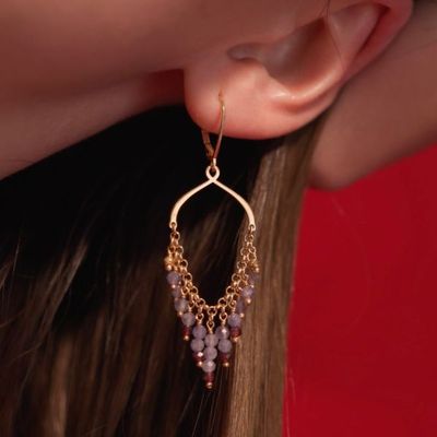 COPPIA DI ORECCHINI MONACHELLA FRANGE TANZANITE E GRANATO