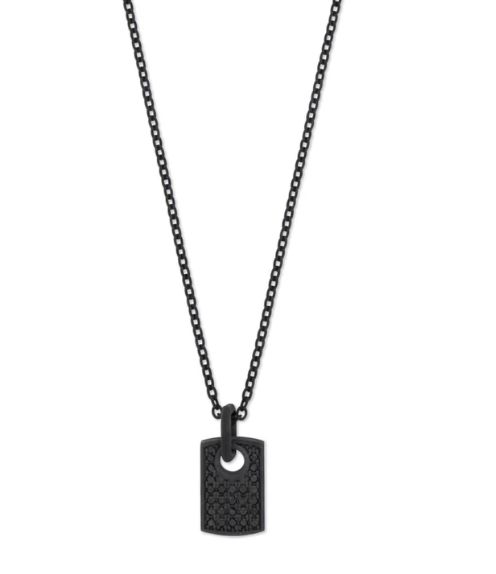 COLLANA TITANIO NERO CON TARGHETTA E DIAMANTI BLACK