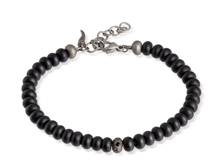 BRACCIALE UOMO IN TITANIO, ONICE OPACA E DIAMANTI BLACK DA 3 PUNTI BRACCIALE UOMO IN TITANIO, ONICE OPACA E DIAMANTI BLACK DA 3 PUNTI