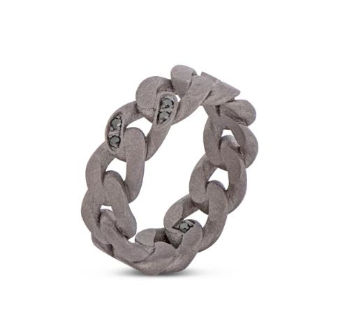 ANELLO UOMO IN TITANIO NERO CON UNA MAGLIA INCASSATA CON DIAMANTI BLACK