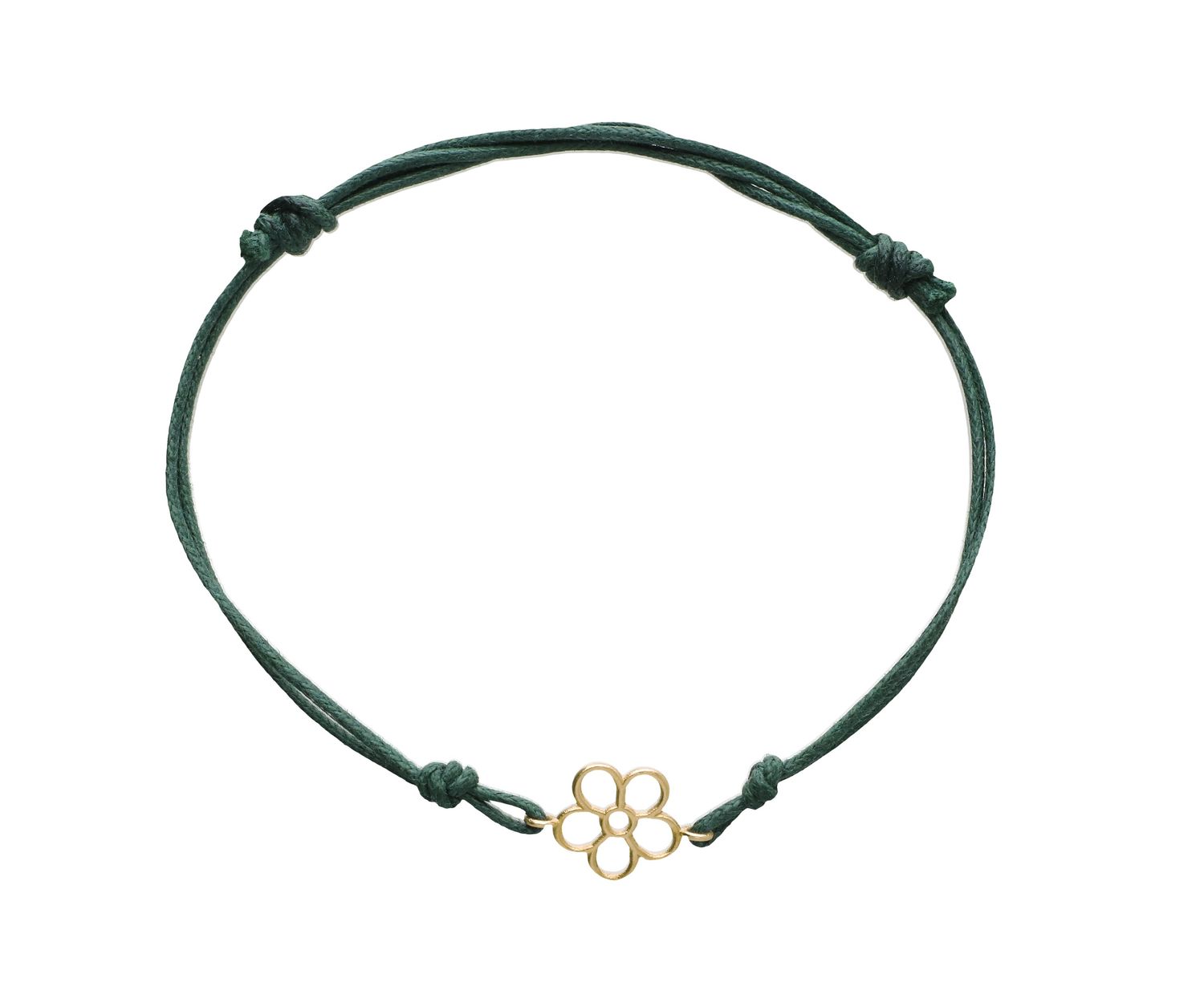 Bracciale fiore oro giallo 9 kt con cordino sabbia