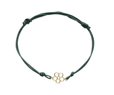 Bracciale fiore oro giallo 9 kt con cordino sabbia