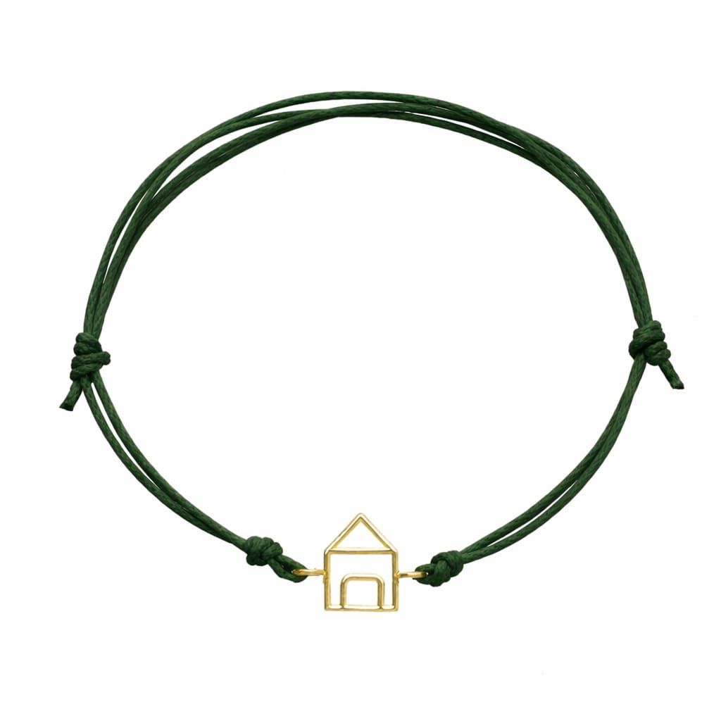 Bracciale casetta oro giallo 9 kt con cordino verde
