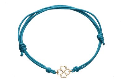 Bracciale quadrifoglio oro giallo 9 kt con cordino verde