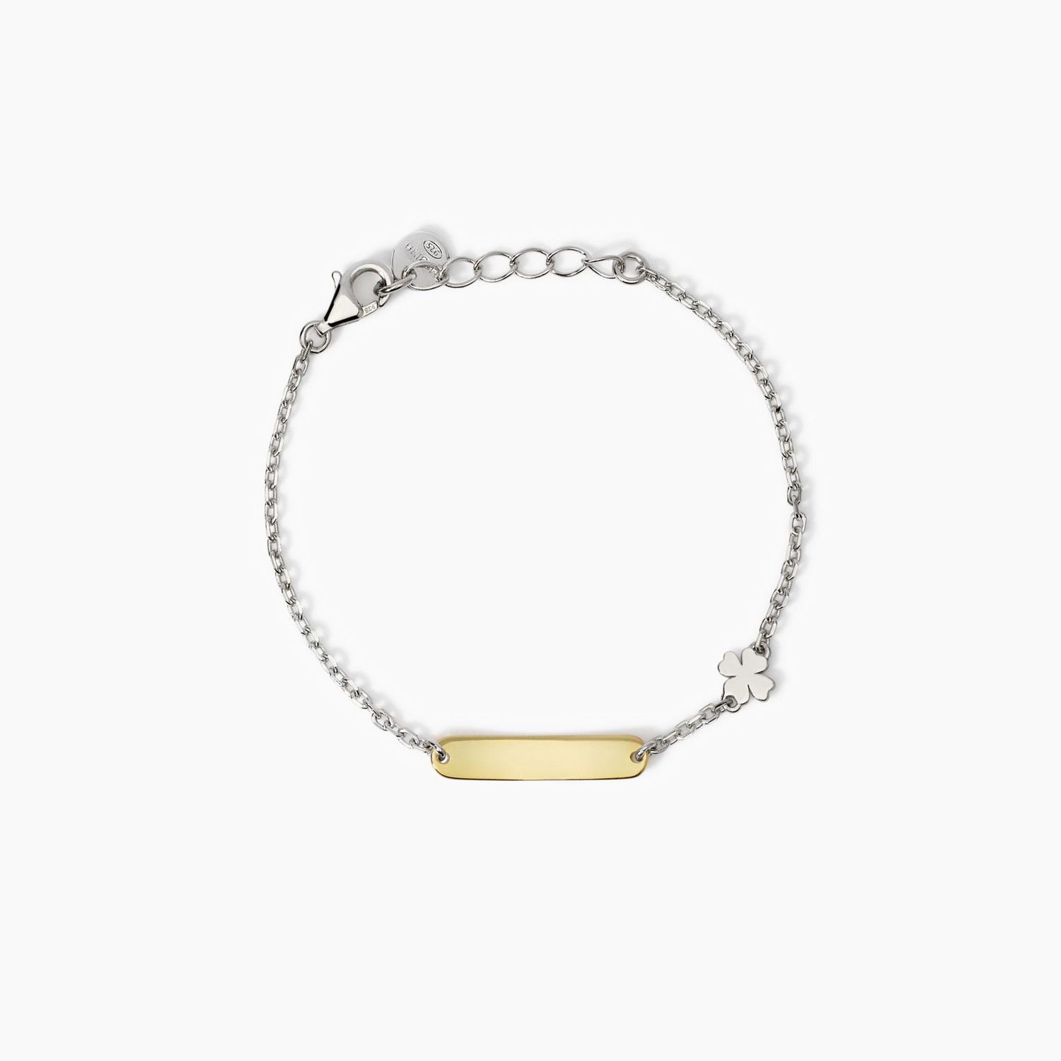 Bracciale per bambini incidibile con quadrifoglio in oro Lucky-Tag