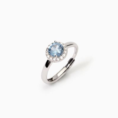 Anello in argento con acquamarina sintetica e zirconi Revival