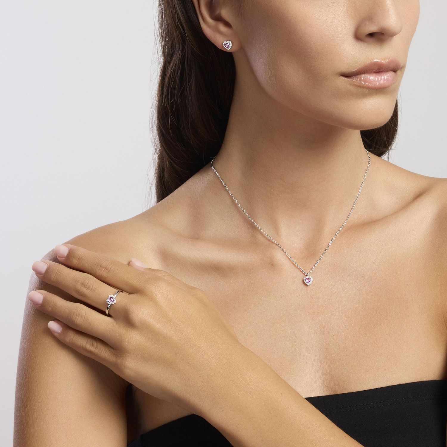 Anello in argento con tormalina sintetica a cuore e zirconi bianchi LOVE AFFAIR