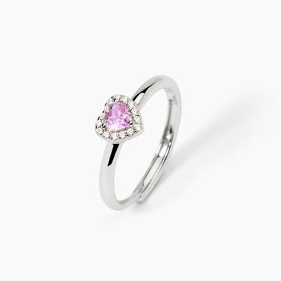 Anello in argento con tormalina sintetica a cuore e zirconi bianchi LOVE AFFAIR