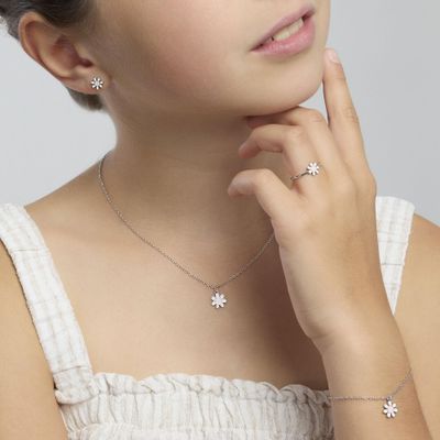 Anello da bambina in argento con margheritina smaltata DAISY