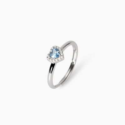 Anello in argento con acquamarina sintetica taglio cuore e zirconi Love Affair