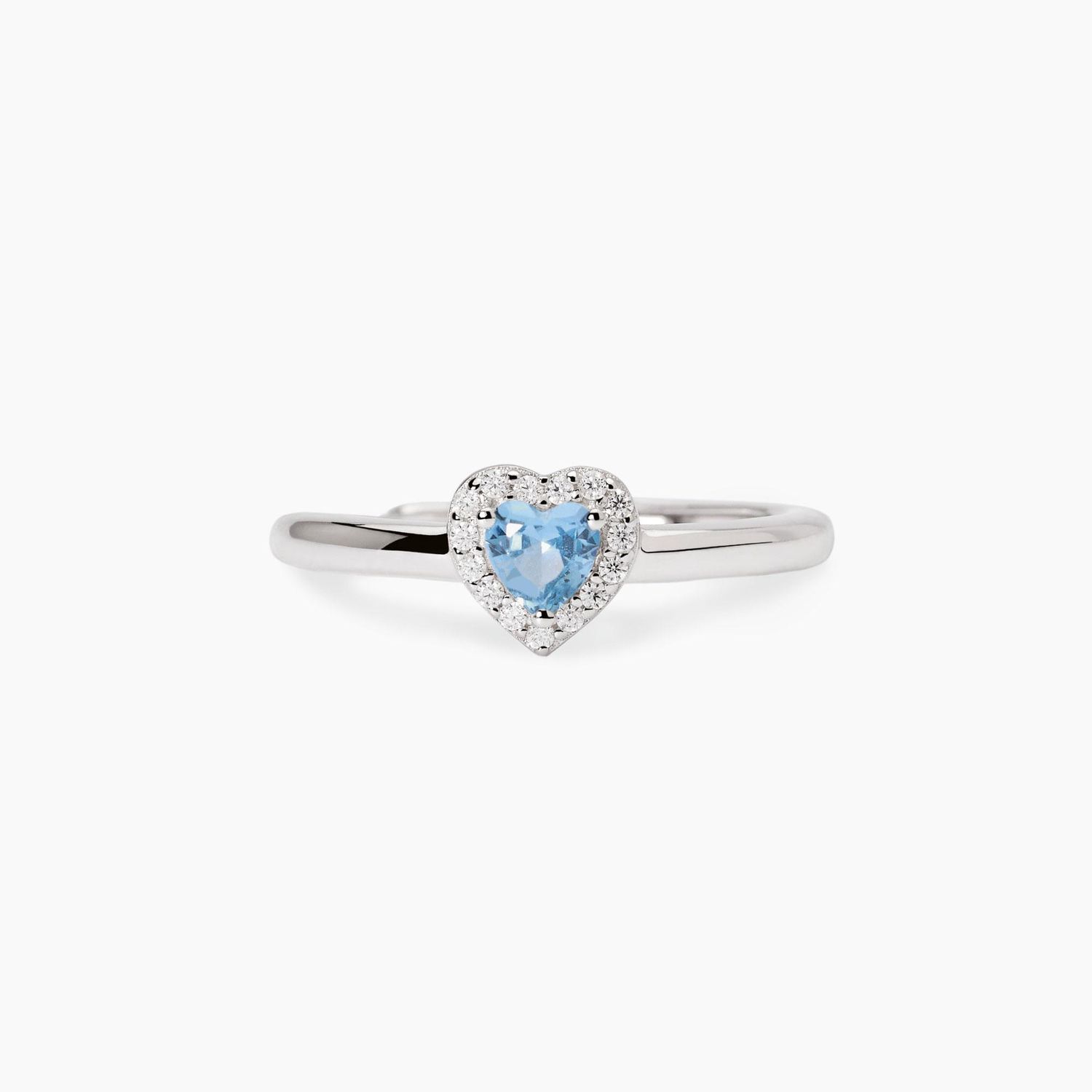 Anello in argento con acquamarina sintetica taglio cuore e zirconi Love Affair