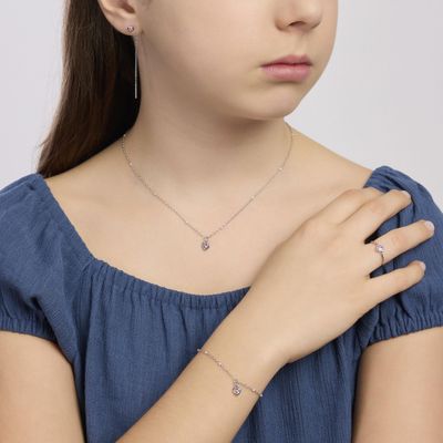 Anello in argento da bambina con zircone rosa a cuore Petit Cœur