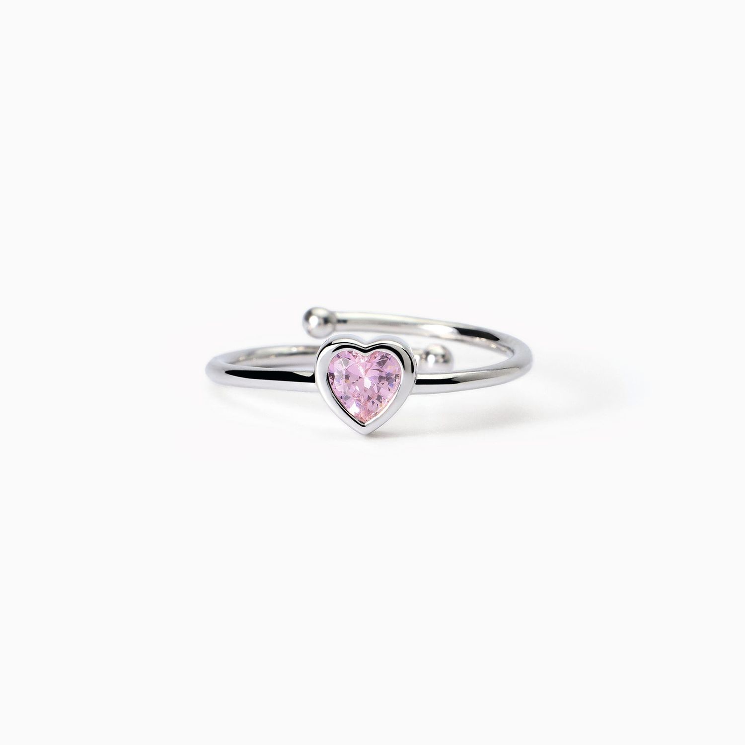Anello in argento da bambina con zircone rosa a cuore Petit Cœur