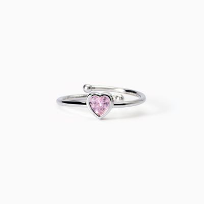 Anello in argento da bambina con zircone rosa a cuore Petit Cœur