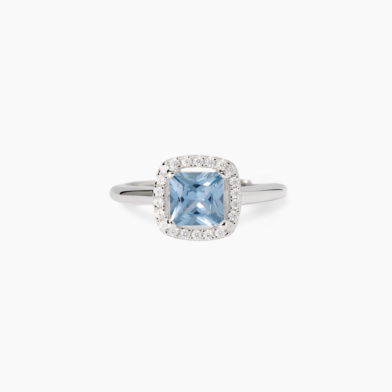 Anello in argento con acquamarina sintetica e zirconi taglio princess Cool or Rétro?