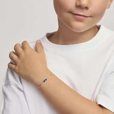 Bracciale per bambini in argento con macchinina azzurra Brum Brum
