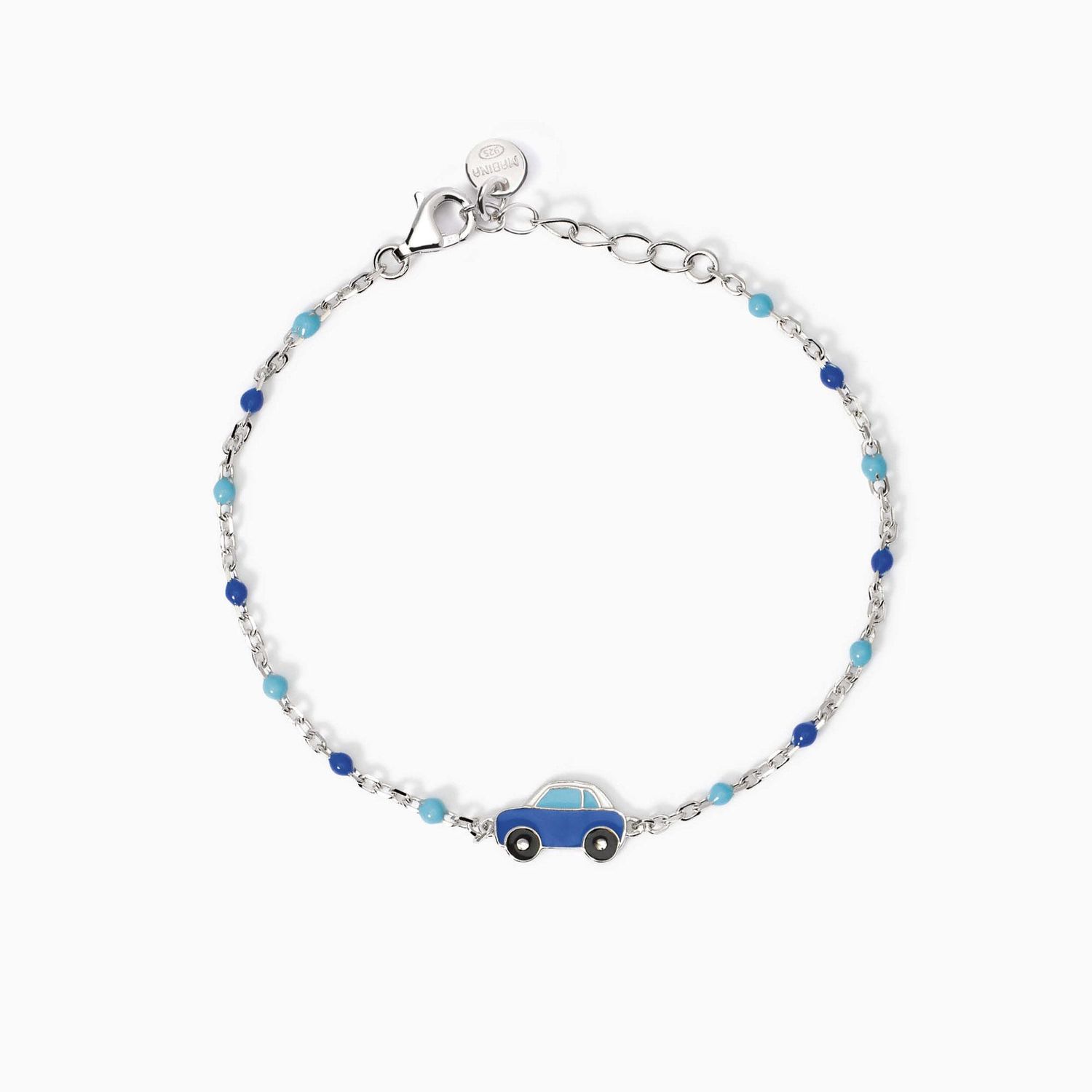Bracciale per bambini in argento con macchinina azzurra Brum Brum Bracciale per bambini in argento con macchinina azzurra Brum Brum
