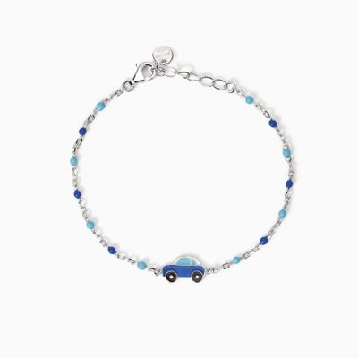 Bracciale per bambini in argento con macchinina azzurra Brum Brum Bracciale per bambini in argento con macchinina azzurra Brum Brum