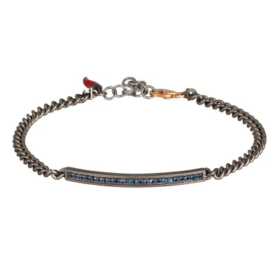 BRACCIALE UOMO IN TITANIO CON BARRETTA, ZAFFIRI BLU CON UNA CATENA GROUMETTE E ORO ROSSO 9KT BRACCIALE UOMO IN TITANIO CON BARRETTA, ZAFFIRI BLU CON UNA CATENA GROUMETTE E ORO ROSSO 9KT