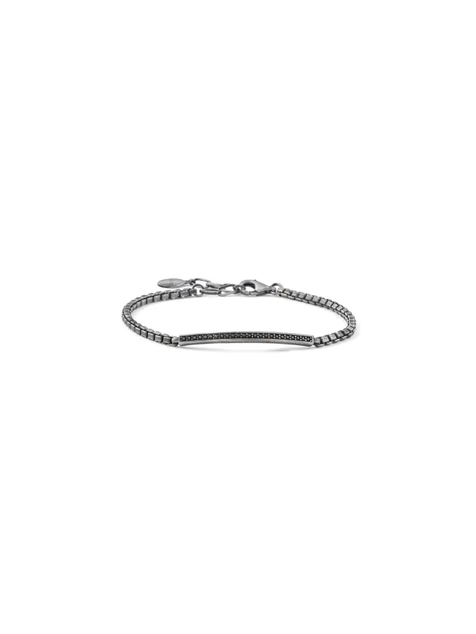 Bracciale con Barretta Pavé in Argento Brunito Bracciale con Barretta Pavé in Argento Brunito