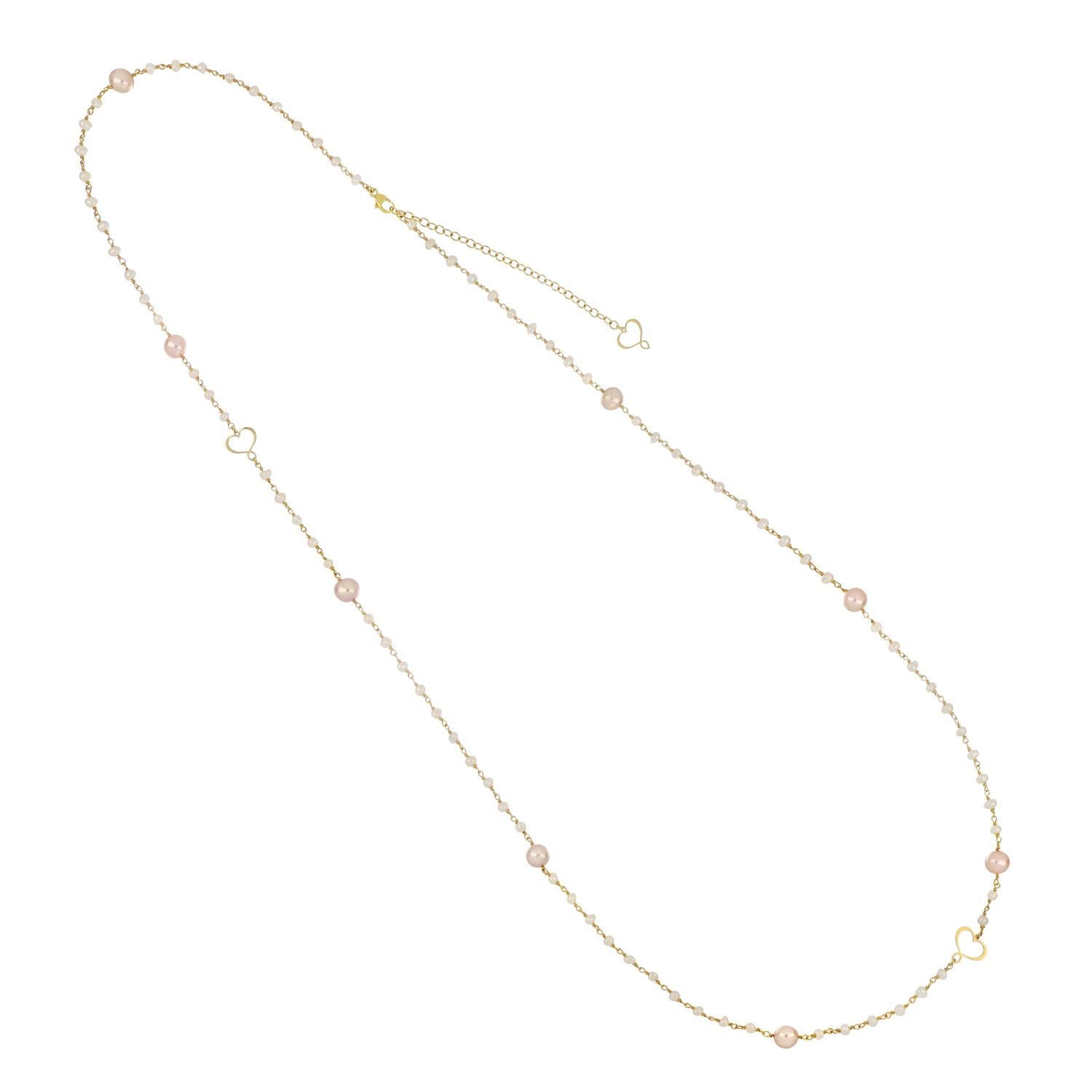 Collana Trame con rosario di perle bianche e rosa Collana Trame con rosario di perle bianche e rosa