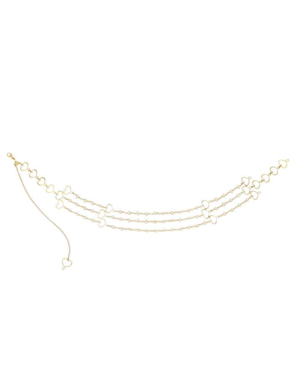 Girocollo/Chocker 3 fili Trame con rosario di perle bianche e catene Girocollo/Chocker 3 fili Trame con rosario di perle bianche e catene
