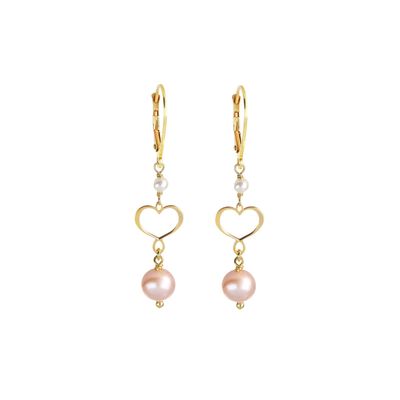 Orecchini monachella Trame con perle bianche e rosa Orecchini monachella Trame con perle bianche e rosa
