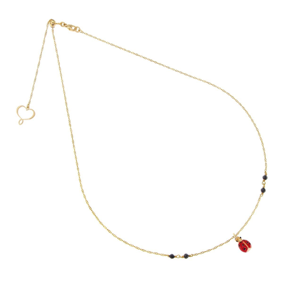 Girocollo Fortuna in argento 925 galvanica oro giallo con coccinella pendente con smalto rosso