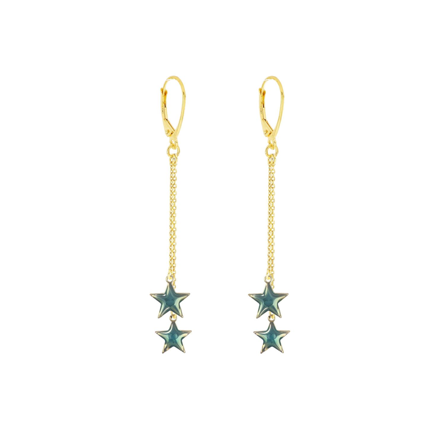 Orecchini monachella Archivio catene e 2 stelle pendenti con smalto blu Orecchini monachella Archivio catene e 2 stelle pendenti con smalto blu