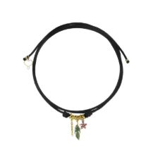 Girocollo cordino Segni di Te con charms catena, piuma e fiore smalto Girocollo cordino Segni di Te con charms catena, piuma e fiore smalto