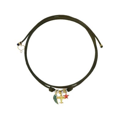 Girocollo cordino verde militare Segni di Te con charms ala, aereo e stella Girocollo cordino verde militare Segni di Te con charms ala, aereo e stella