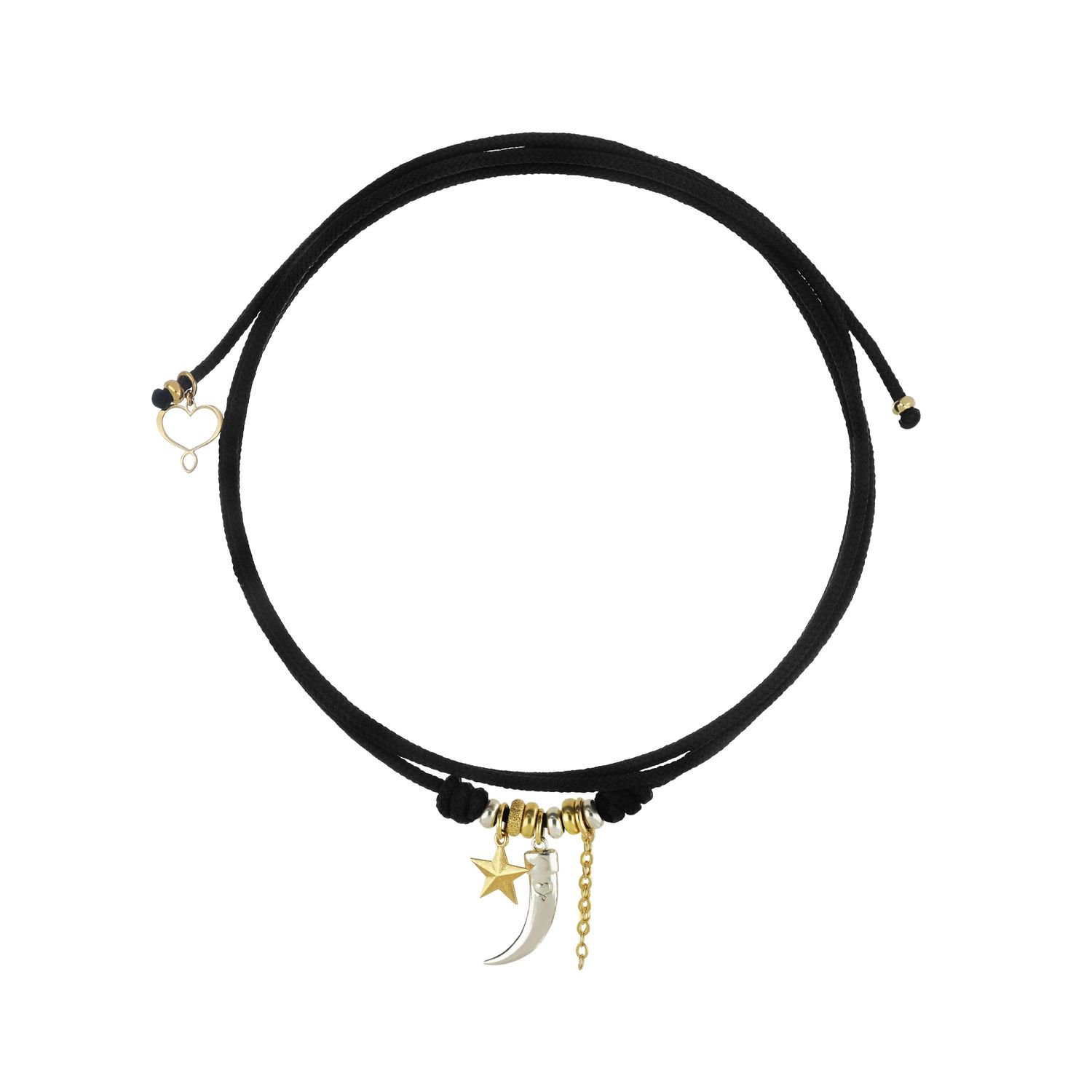 Girocollo cordino Segni di Te con charms catena, stella e corno medio Girocollo cordino Segni di Te con charms catena, stella e corno medio
