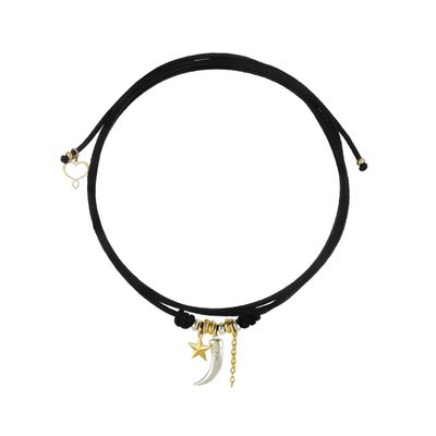 Girocollo cordino Segni di Te con charms catena, stella e corno medio Girocollo cordino Segni di Te con charms catena, stella e corno medio