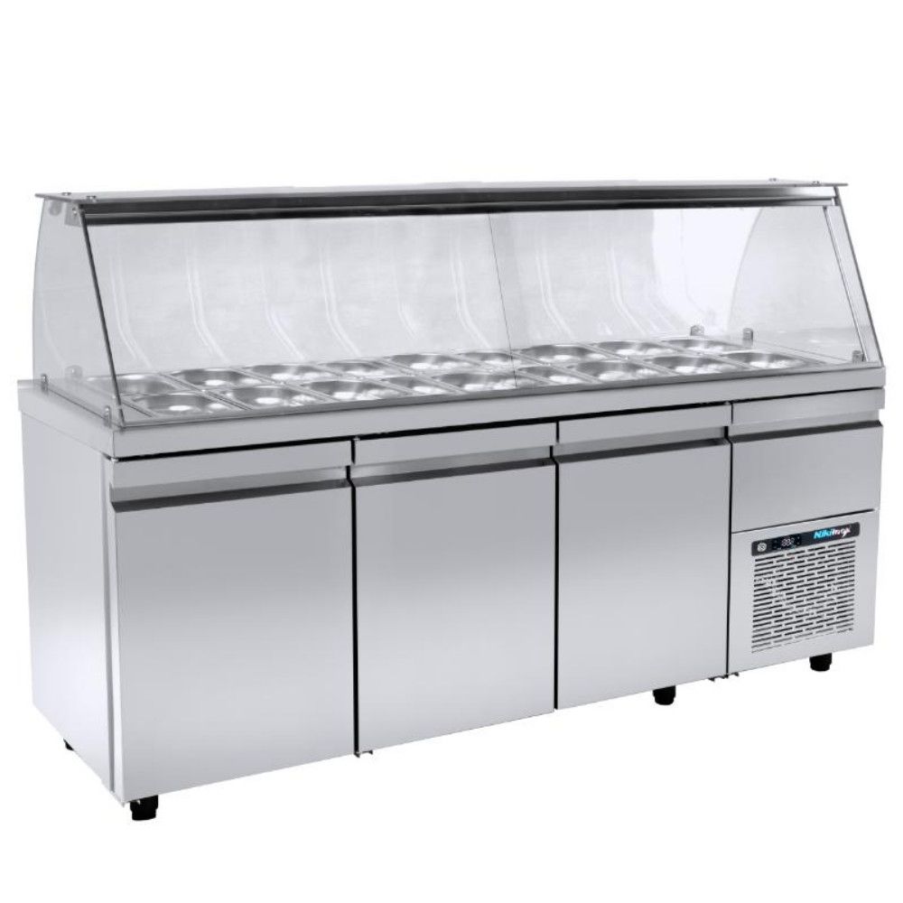 Saladekoelkast met vitrine en koelmachine