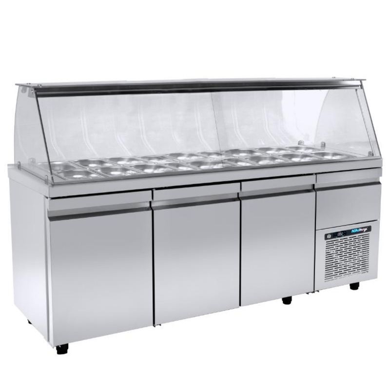 Saladekoelkast met vitrine en koelmachine