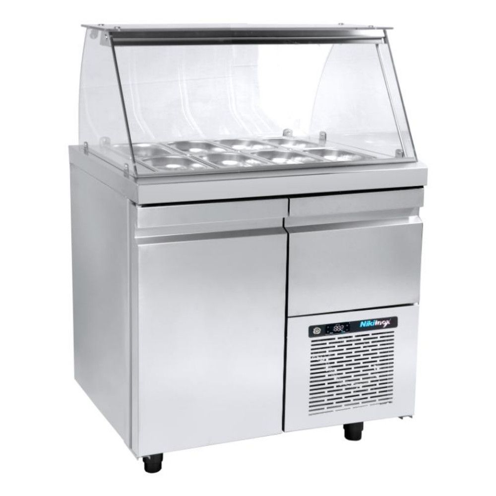 Saladekoelkast met vitrine en koelmachine