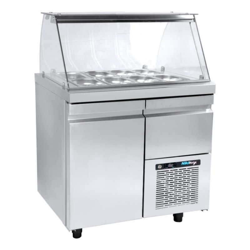 Saladekoelkast met vitrine en koelmachine