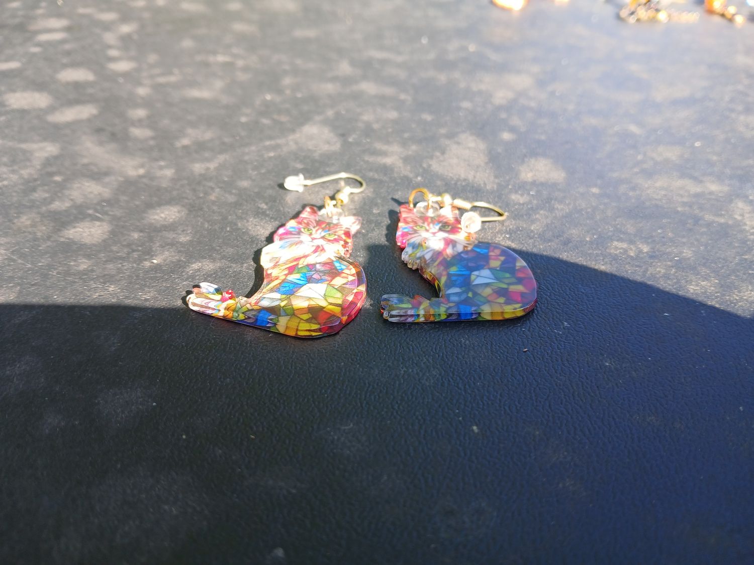 Stained Glass Cat Earrings