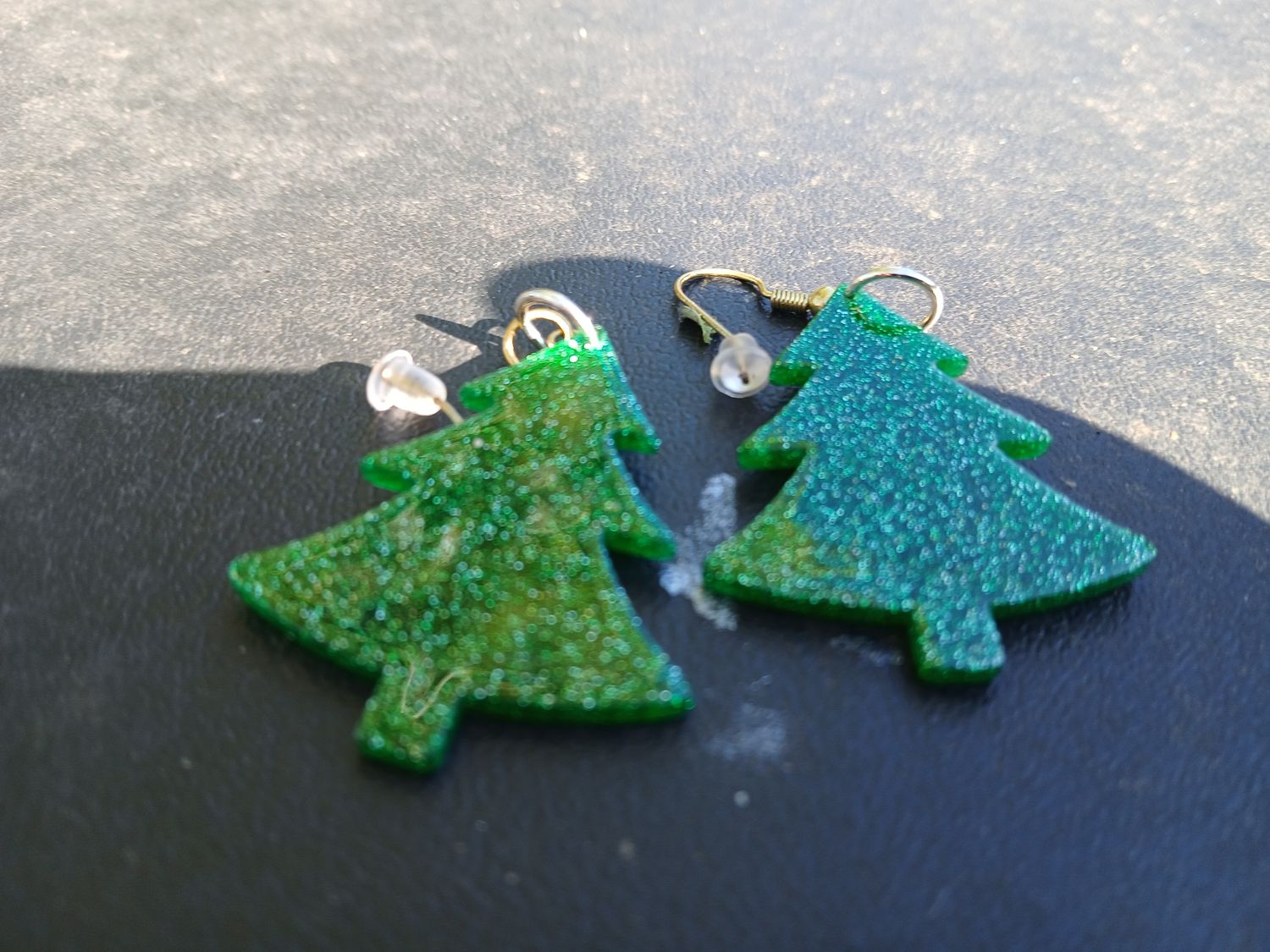 Green Sparkly Tree Earrings