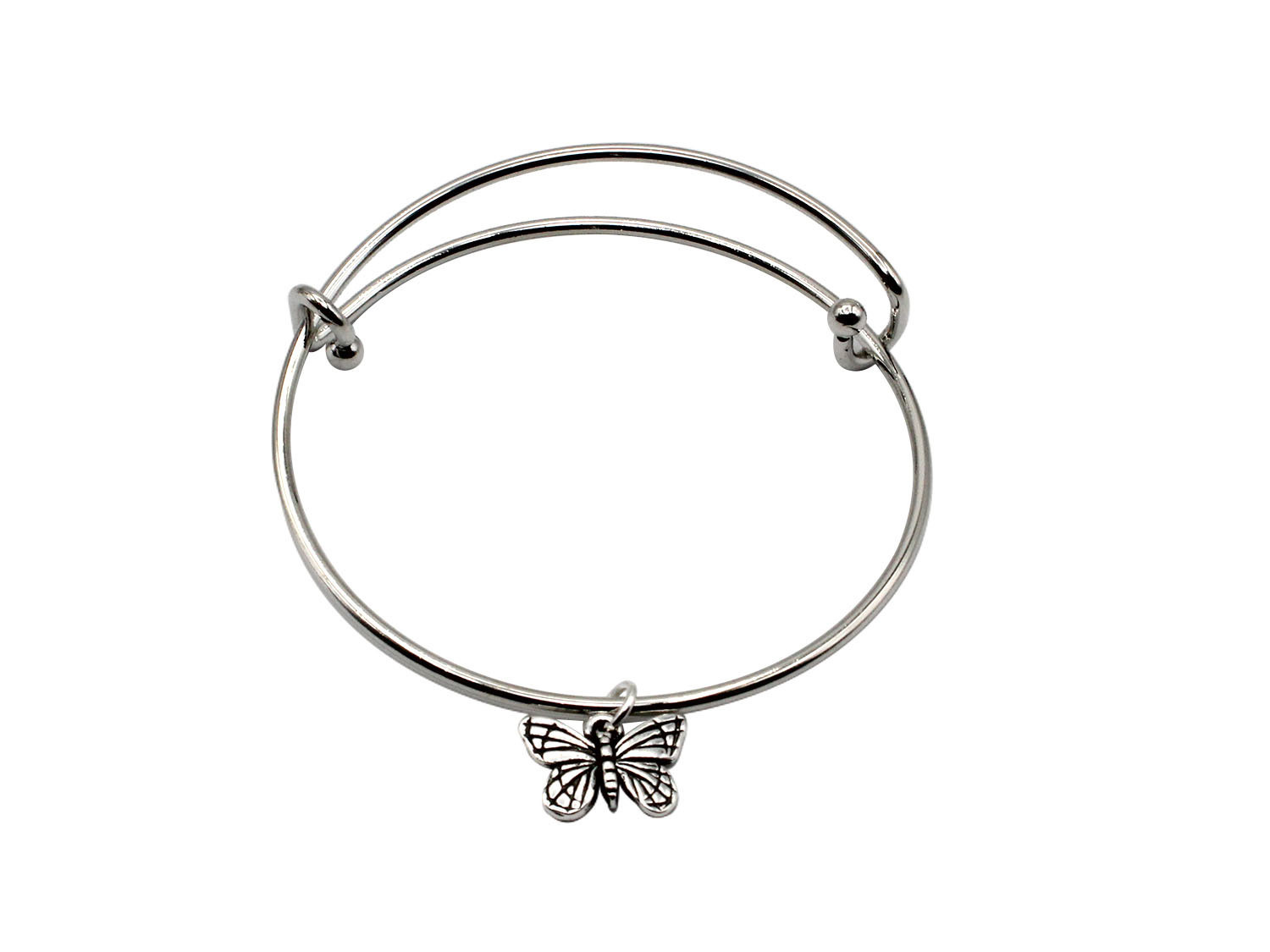 Expandable Bracelet with Butterfly Antique Silver Charm