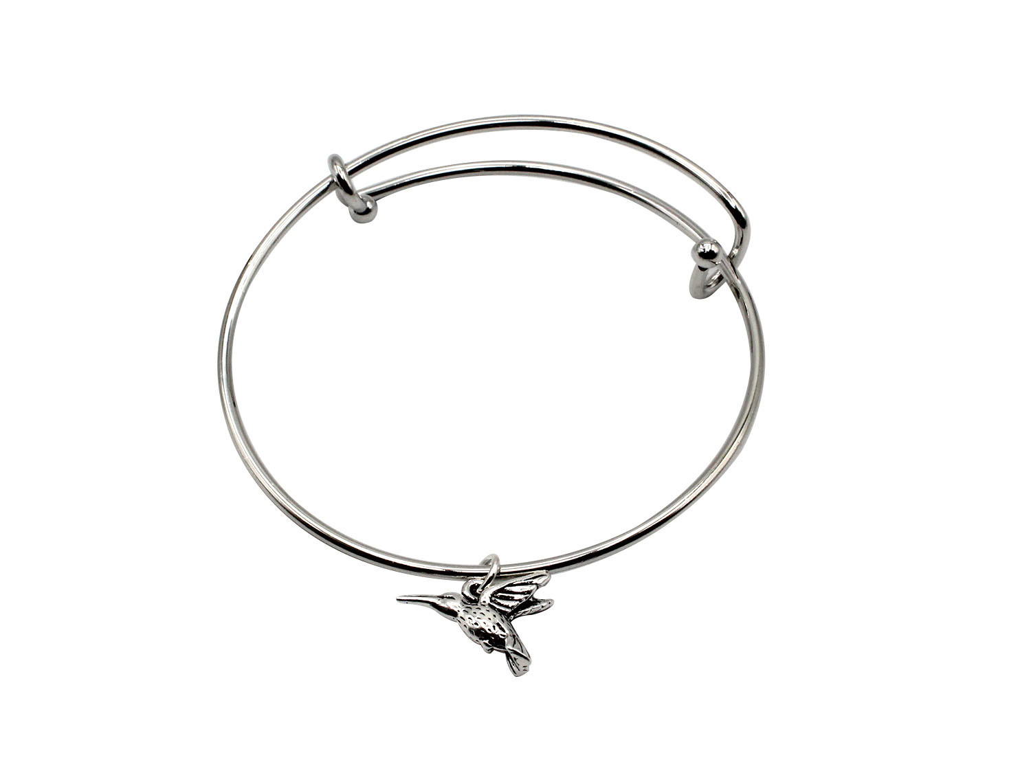 Expandable Bracelet with Hummingbird Antique Silver Charm