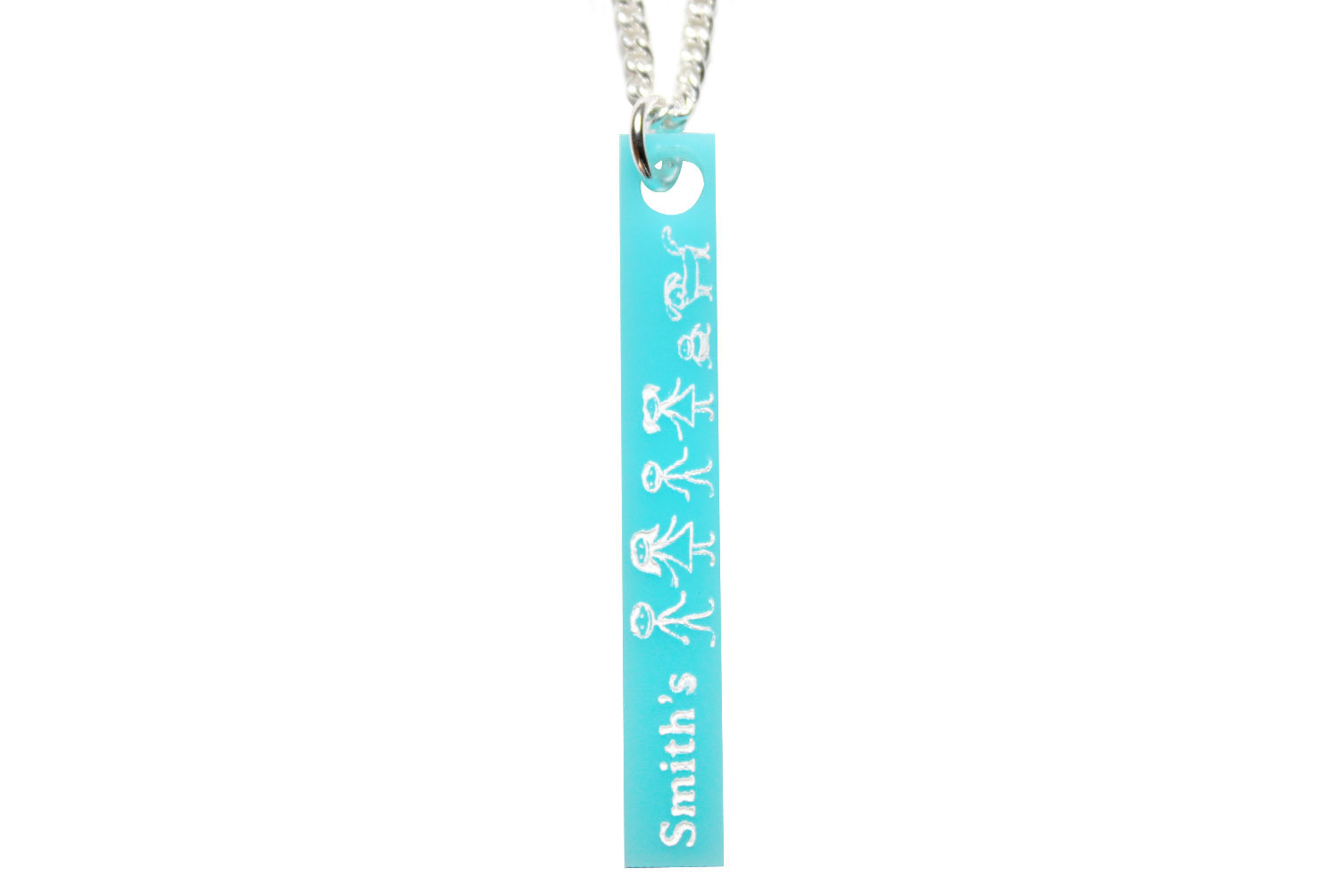 Custom Family Name, & Stick Figures Vertical Bar Necklace