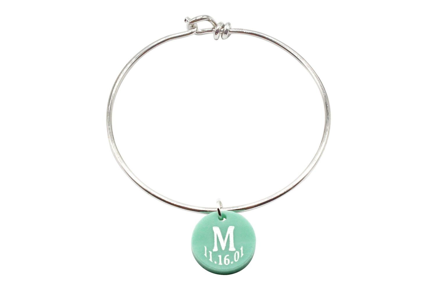 Initial Charm with Date on Decorative Wire Bracelet