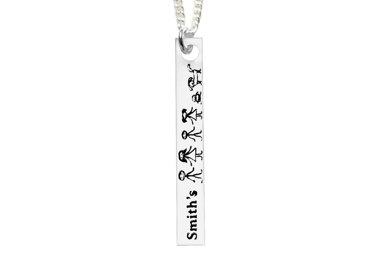 Custom Family Name & Stick Figures Vertical Bar Necklace