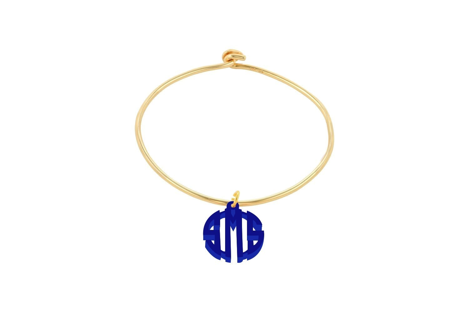 Clean Block Monogram with Sterling Silver Bangle Bracelet with Yellow Gold Plating
