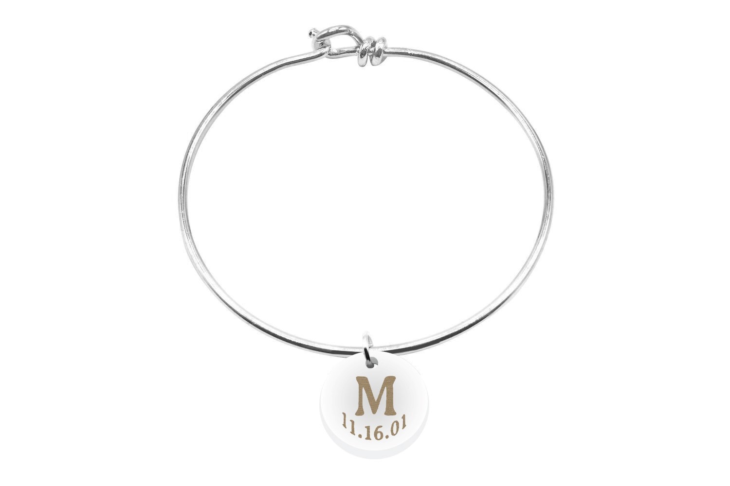 Initial Charm with Date on Decorative Wire Bracelet