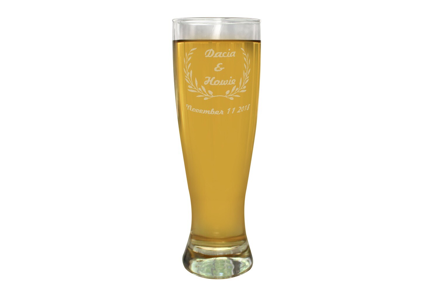 Wreath with Names & Dates Pilsner Beer Glass 16 oz