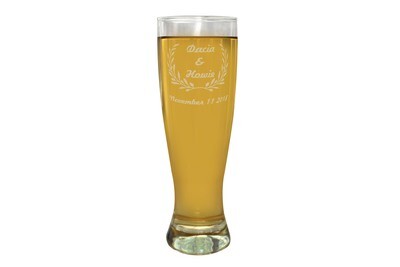 Wreath with Names & Dates Pilsner Beer Glass 16 oz